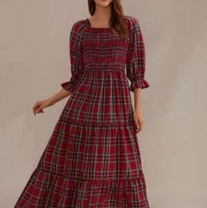 Petallush Burgundy Plaid Maxi Dress